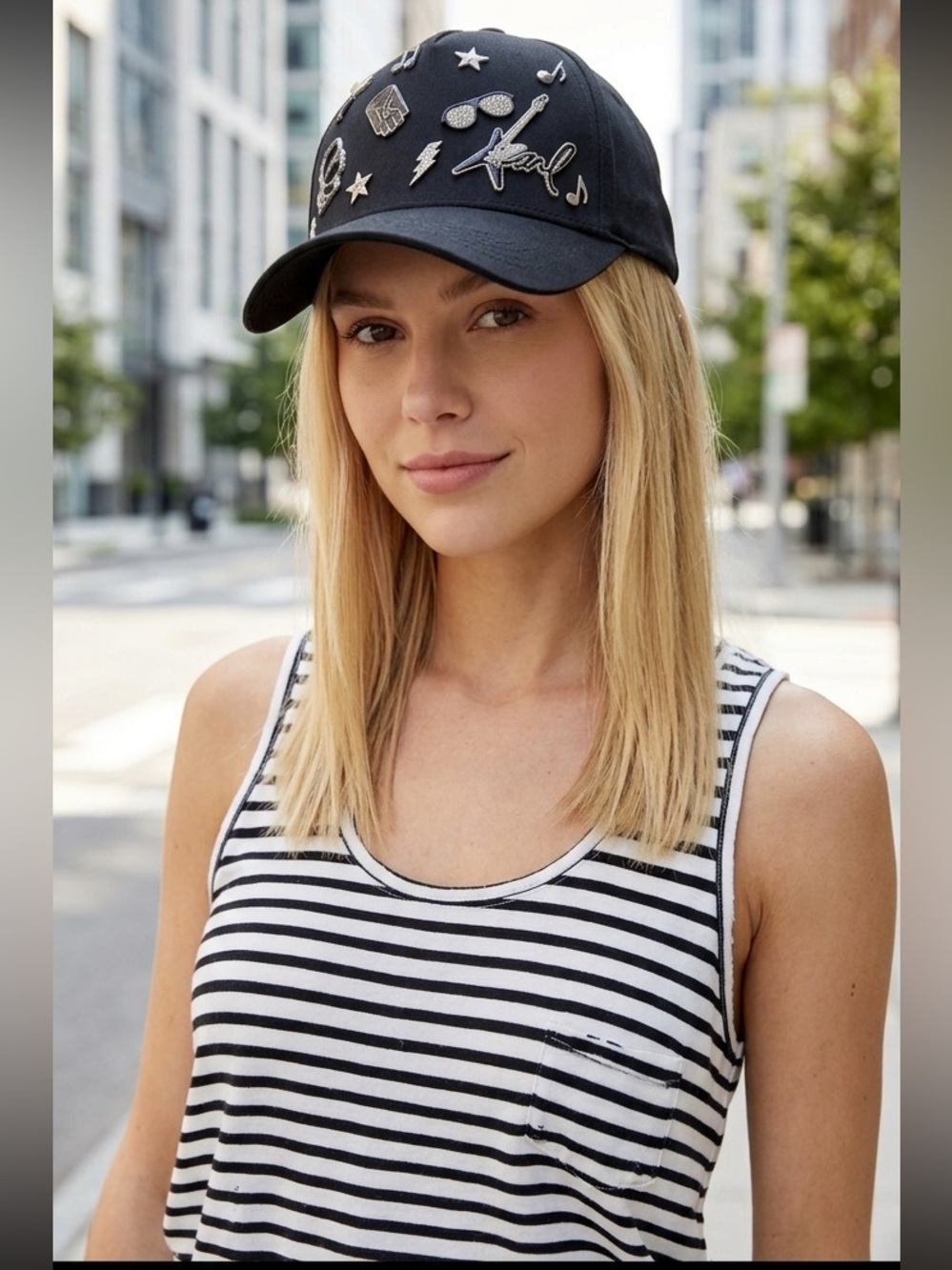 Karl Lagerfeld Black Embellished Hat